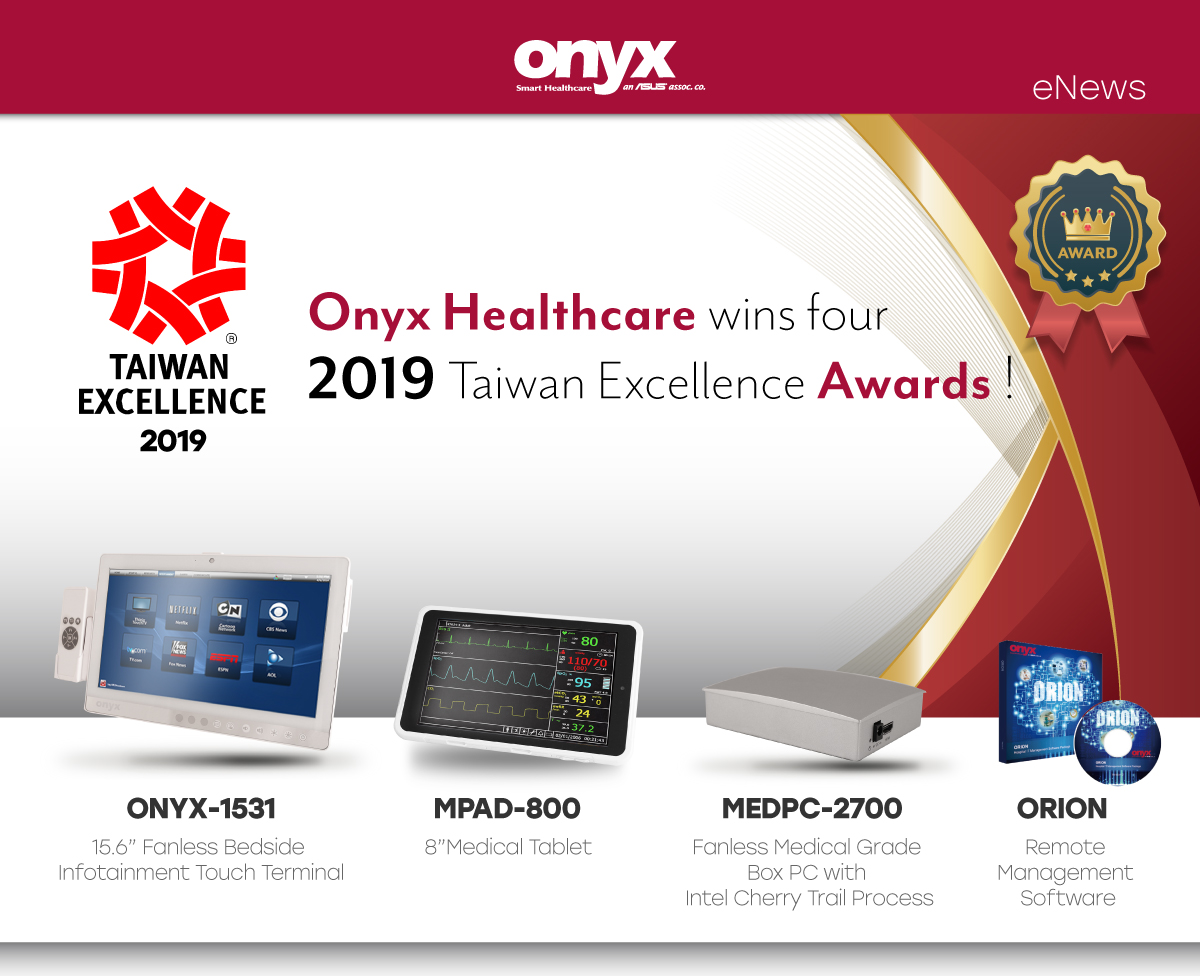 Onyx Healthcare wins four  2019 Taiwan Excellence Awards !