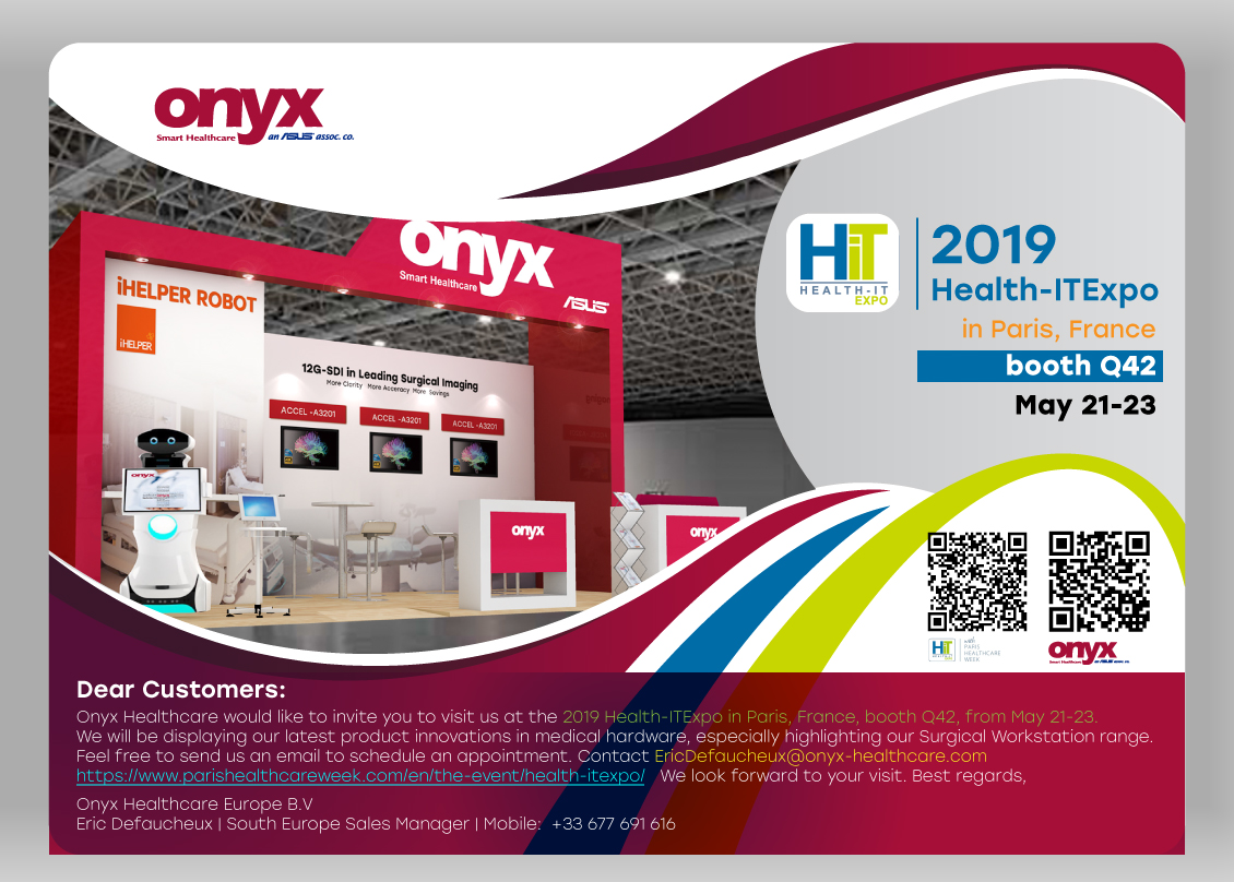 2019 Health-ITExpo in Paris, France, booth Q42, from May 21-23.